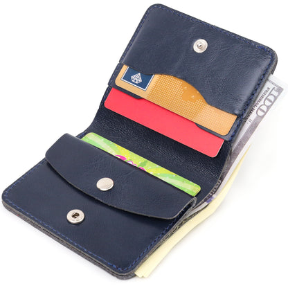 Comfortable Leather Wallet SHVIGEL 16611 Blue - Natural Leather, Ukrainian Design