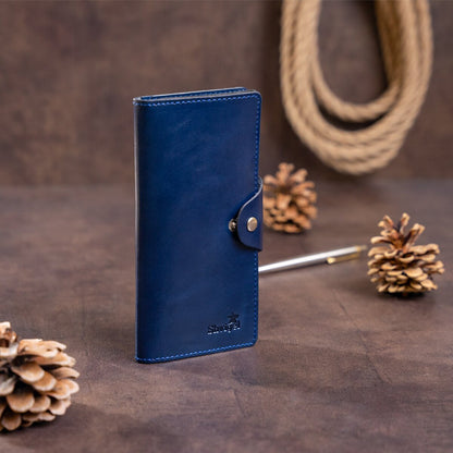 Unisex Leather Wallet SHVIGEL 16170 Blue Alcor with Buttons - Genuine Leather from Ukraine