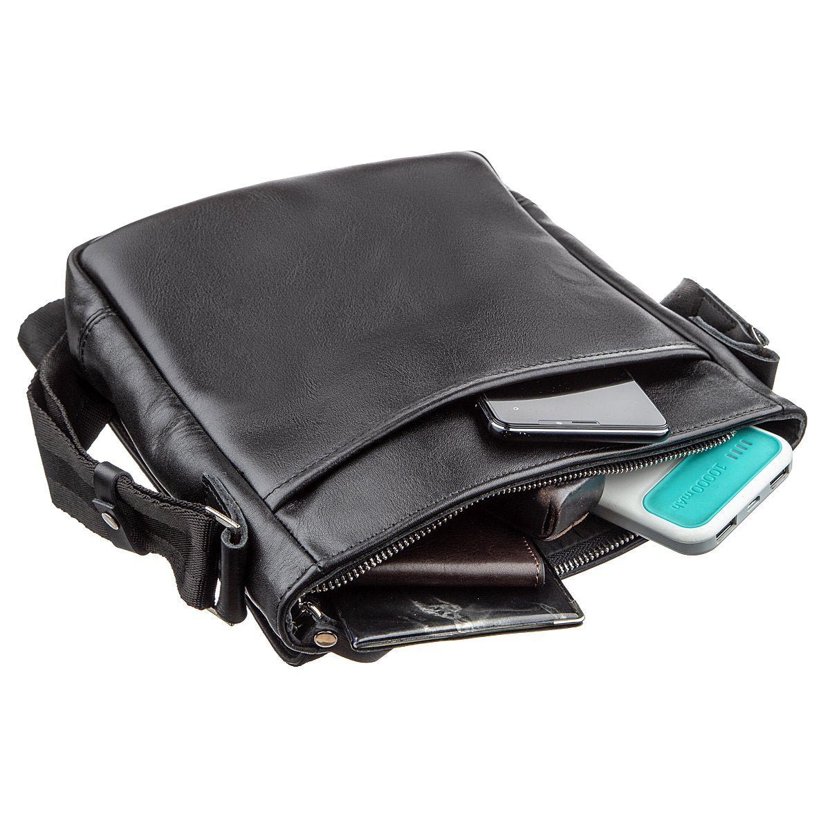 Leather Messenger Bag SHVIGEL 00793 Black Genuine Leather, Handmade in Ukraine