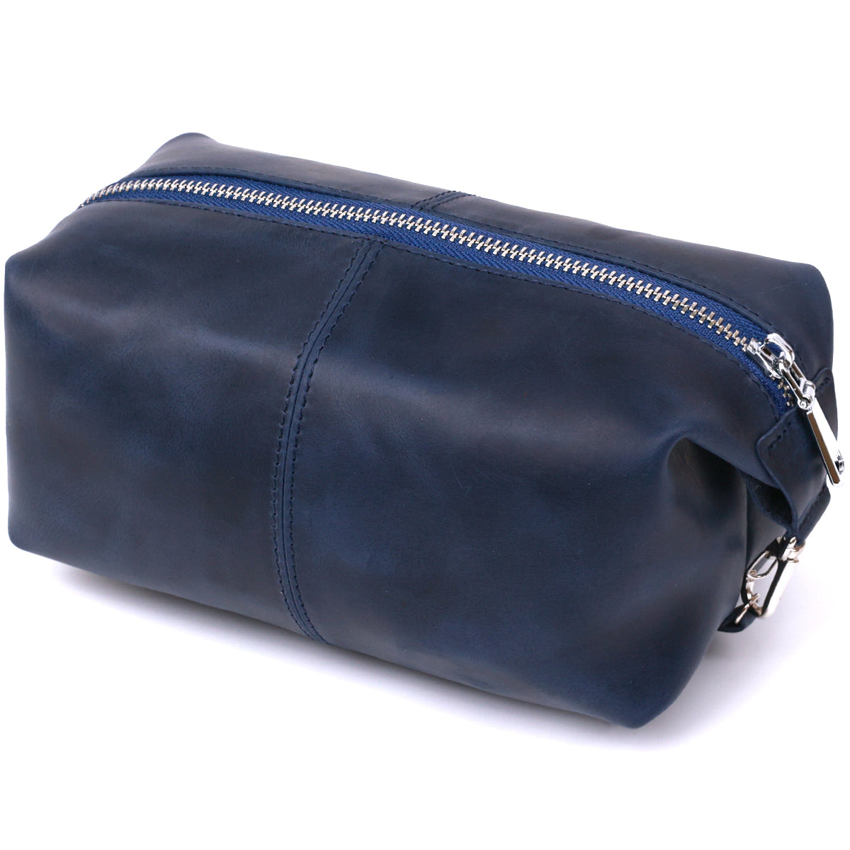 Premium Leather Cosmetic Bag SHVIGEL 16401 Blue - Made in Ukraine with Natural Leather