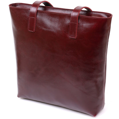 Stylish Women's Leather Tote Bag SHVIGEL 16368 Burgundy Natural Leather, Made in Ukraine