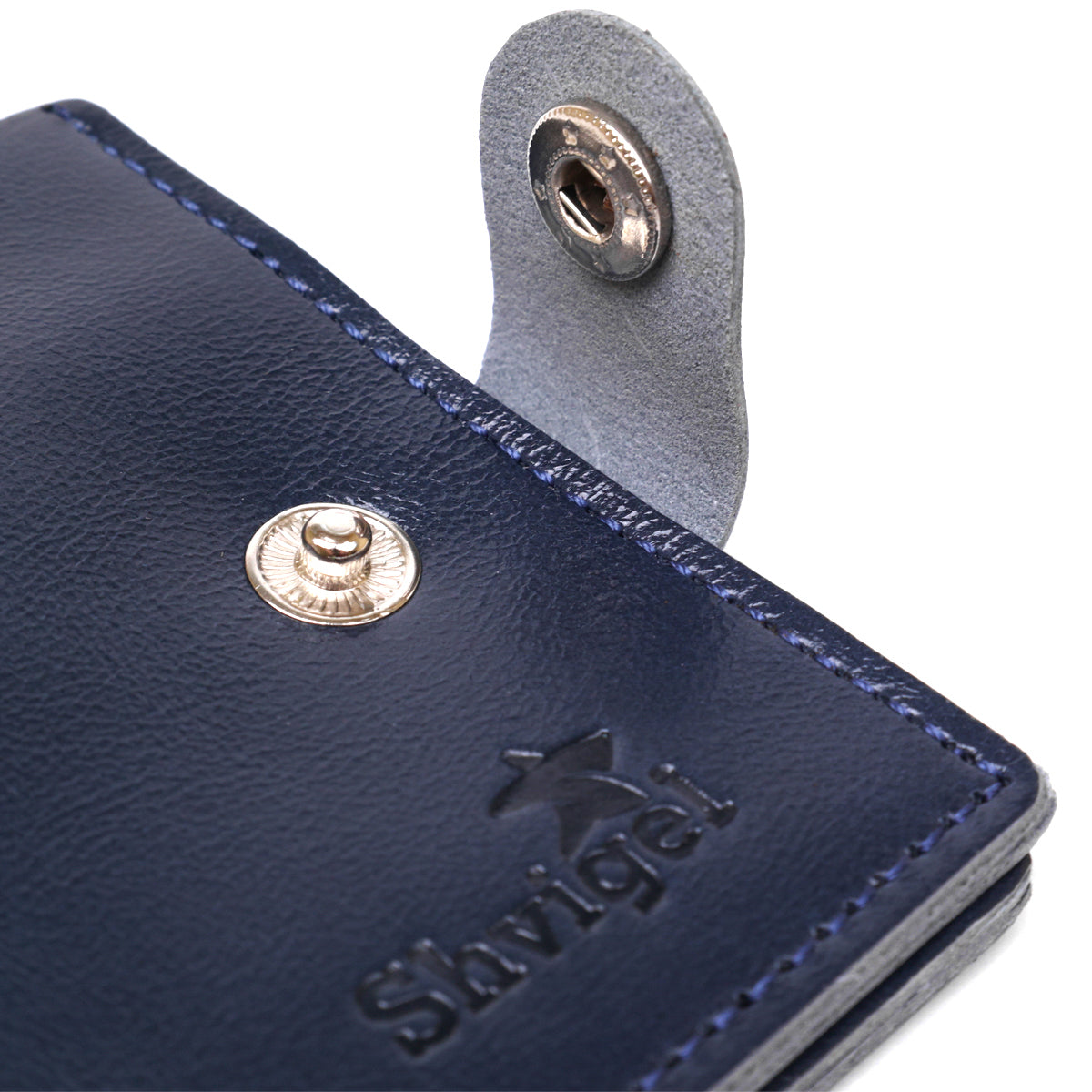 Compact Leather Wallet SHVIGEL 16444 Blue Natural Leather Made in Ukraine