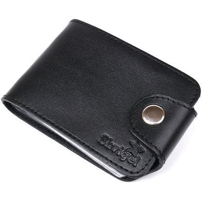 Horizontal Business Card Holder SHVIGEL 13915 Black Leather Made in Ukraine