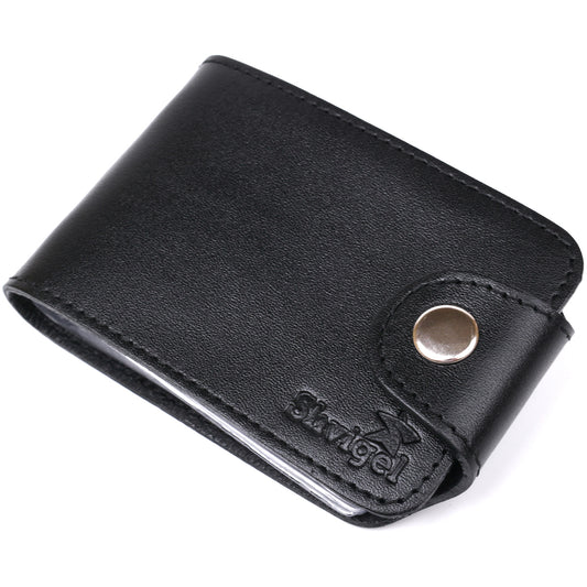Horizontal Business Card Holder SHVIGEL 13915 Black Leather Made in Ukraine