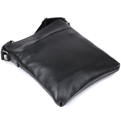 Leather Crossbody Bag SHVIGEL 11603 Black, Durable Natural Leather, Made in Ukraine