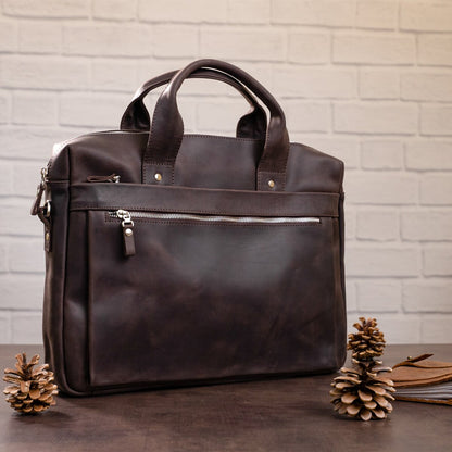 Laptop Bag SHVIGEL 11026 Brown Natural Leather - Ukrainian Craftsmanship