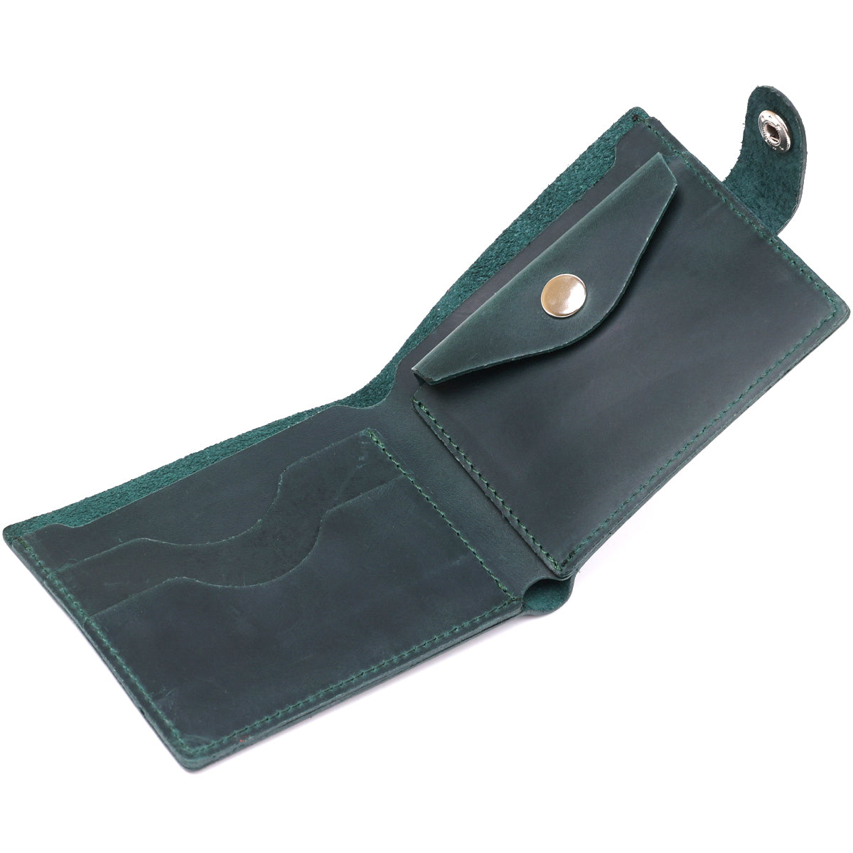 Vintage Leather Wallet SHVIGEL 16435 Green Handmade in Ukraine Natural Leather