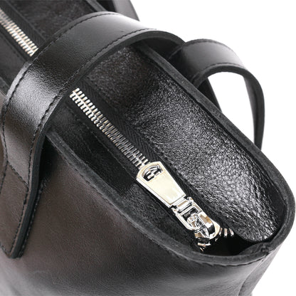 Classic Women's Leather Shopper Bag SHVIGEL 16365 Black - Natural Leather Design