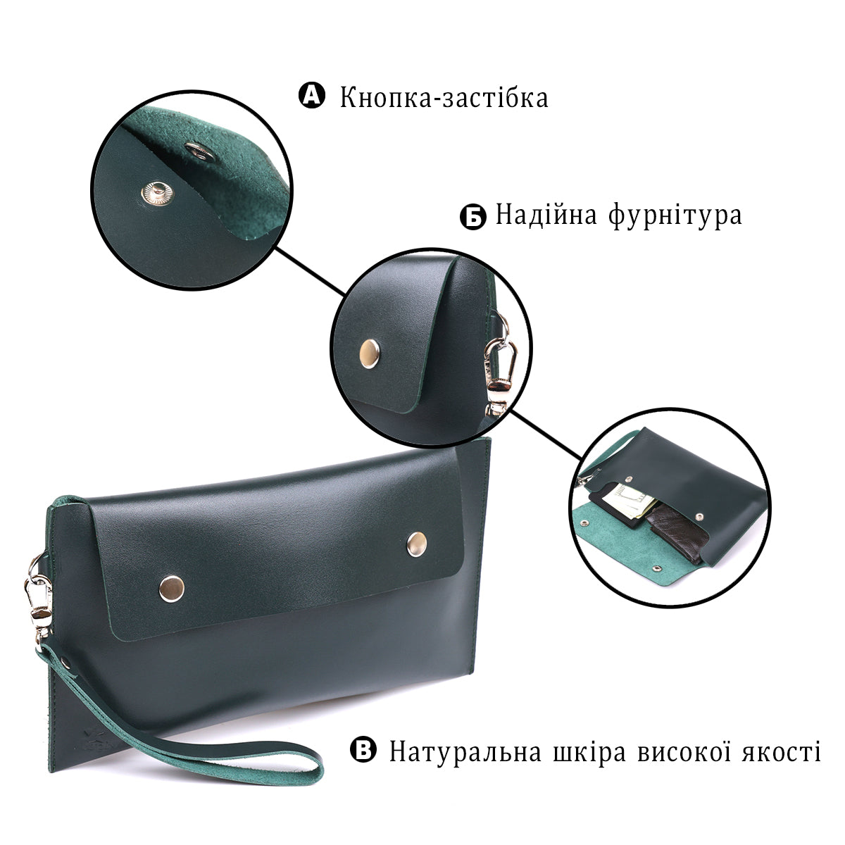 Leather Travel Cosmetic Bag SHVIGEL 16423 Green Natural Leather Design