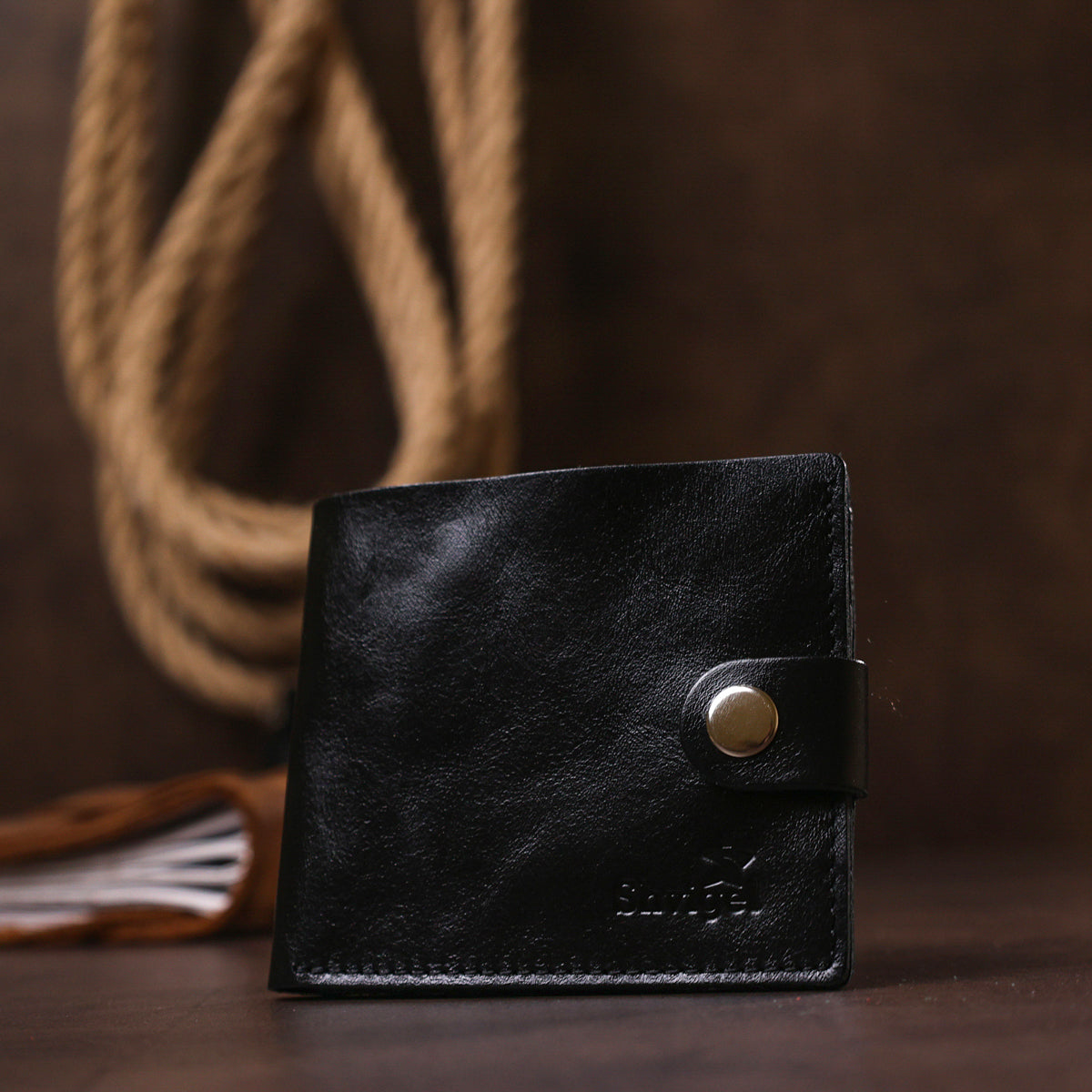 Leather Men's Wallet SHVIGEL 16439 Black Genuine Leather Handmade in Ukraine