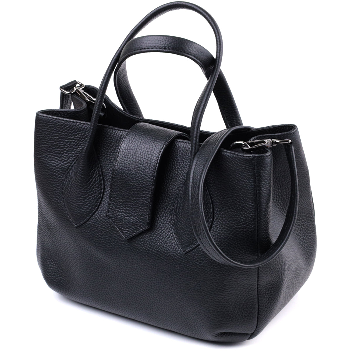 Leather Handbag by SHVIGEL 22829 - Elegant Black Design with Two Handles from Ukraine