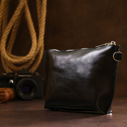 Comfortable Leather Cosmetic Bag SHVIGEL 16409 Black Natural Leather, Made in Ukraine