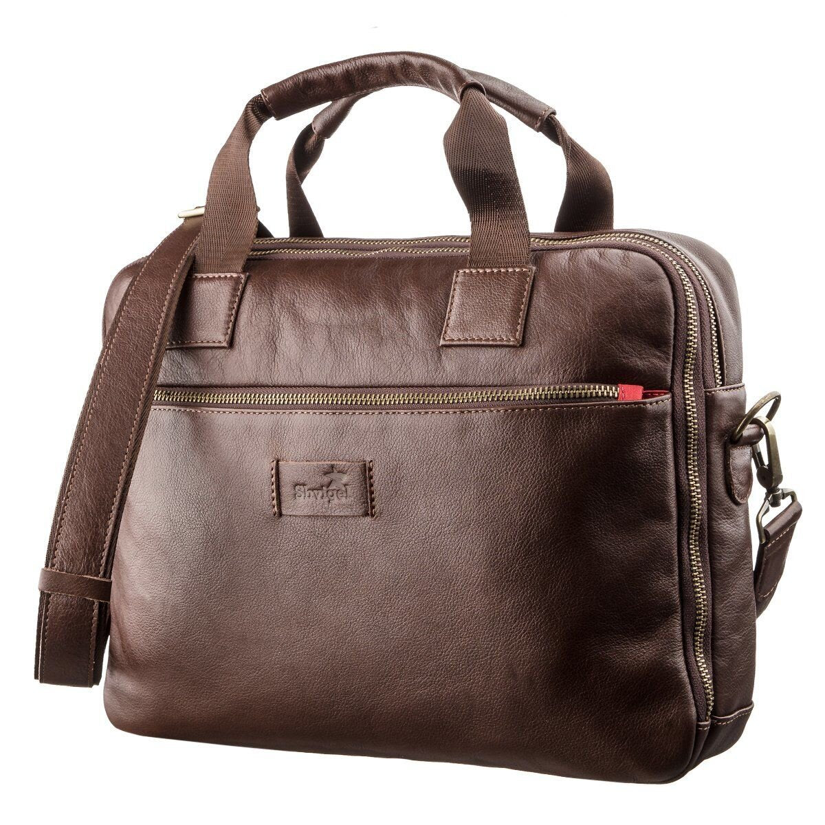 Men's Leather Laptop Bag with 2 Compartments SHVIGEL 19107 Brown, Made in Ukraine, Genuine Leather