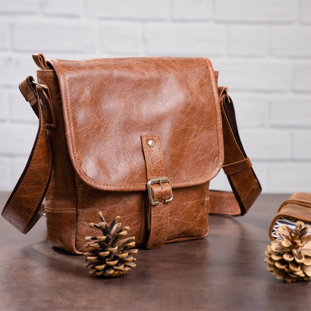 Leather Bag SHVIGEL 00918 Brown Genuine Cowhide Handmade in Ukraine