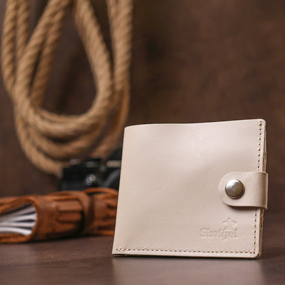Stylish Leather Wallet SHVIGEL 16447 Beige Natural Leather Made in Ukraine
