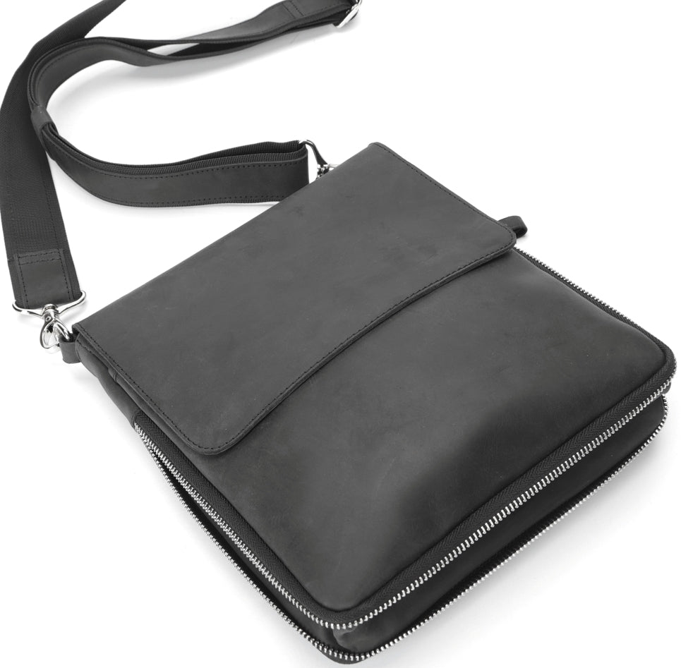 Vintage Leather Bag SHVIGEL 11017 Black Natural Leather Handmade in Ukraine