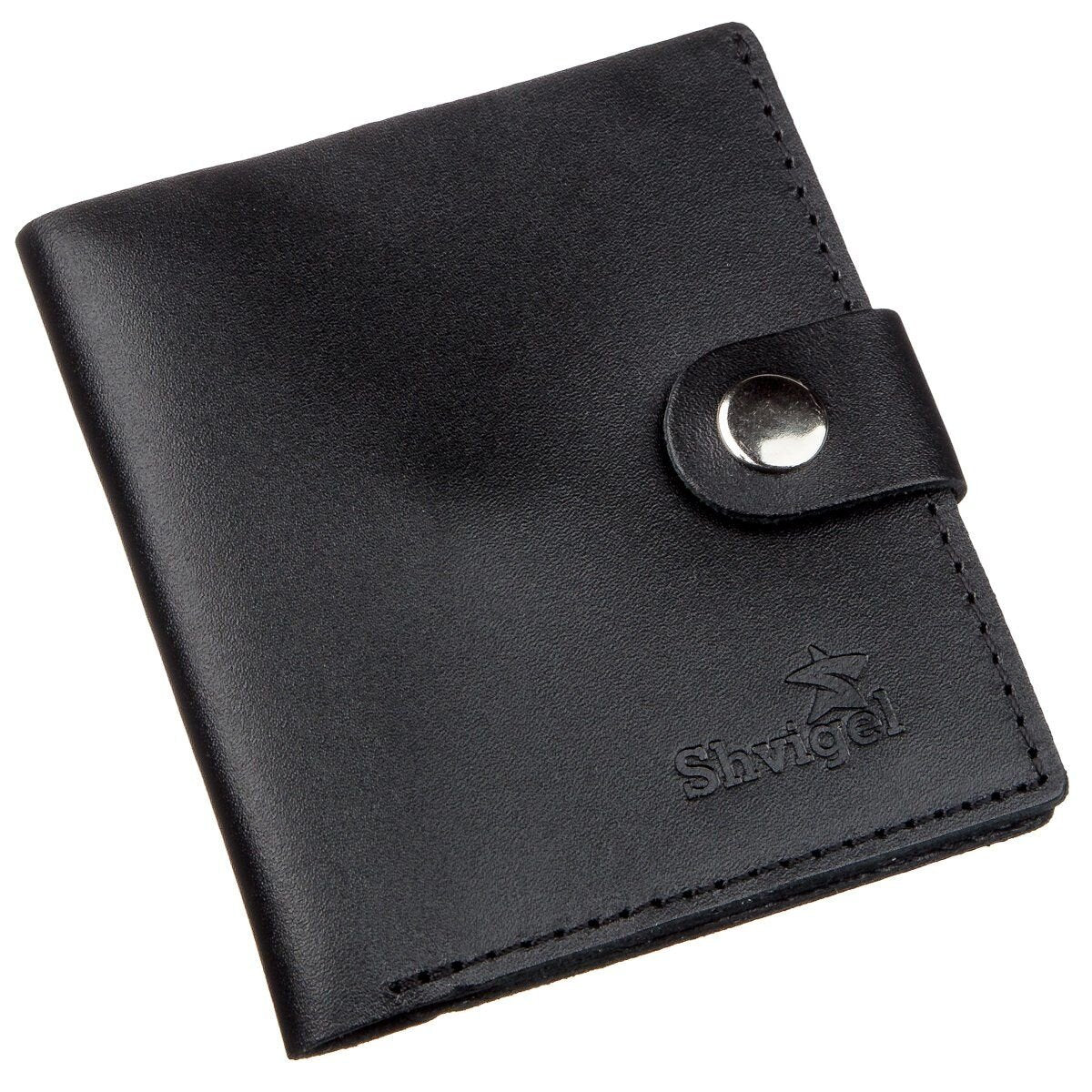 Vertical Men's Leather Wallet with Coin Pocket SHVIGEL 16221 Black - Genuine Leather from Ukraine