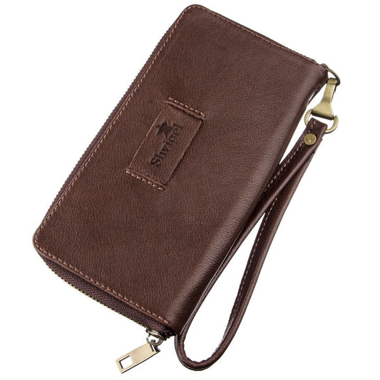 Men's Leather Clutch SHVIGEL 19124 Brown Natural Leather Handmade Accessory