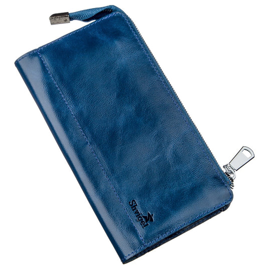 Unisex Leather Clutch SHVIGEL 16183 Blue Natural Leather Premium Quality