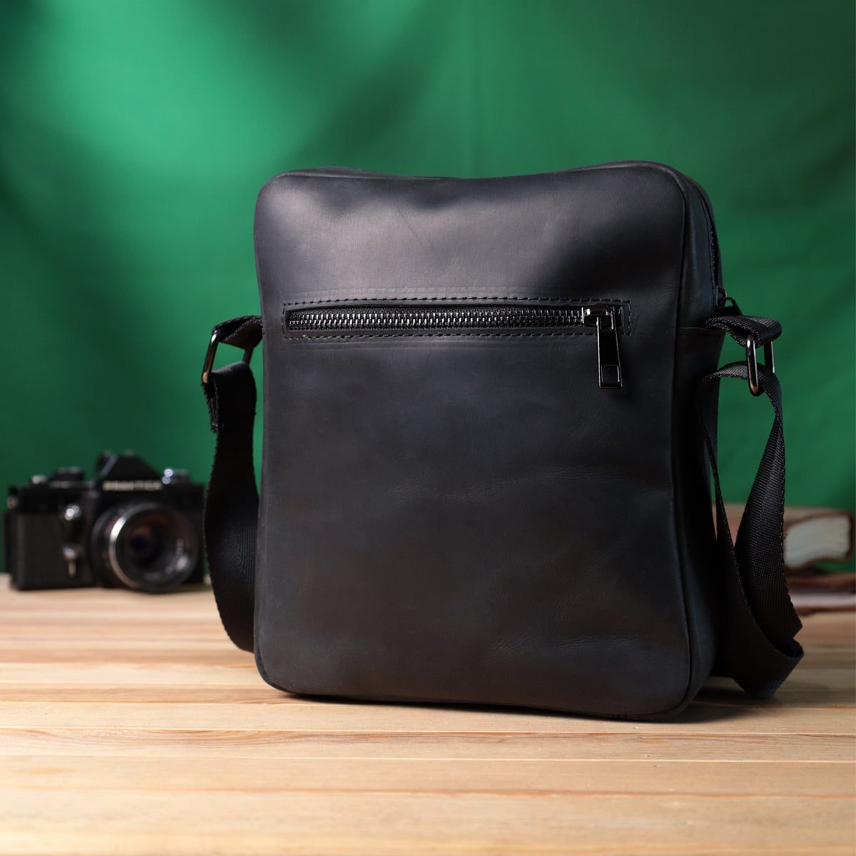 Men's Matte Leather Crossbody Bag SHVIGEL 22848 Black - Genuine Leather Design
