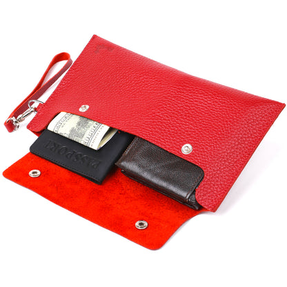 Leather Travel Cosmetic Bag SHVIGEL 16417 Red Natural Leather Made in Ukraine