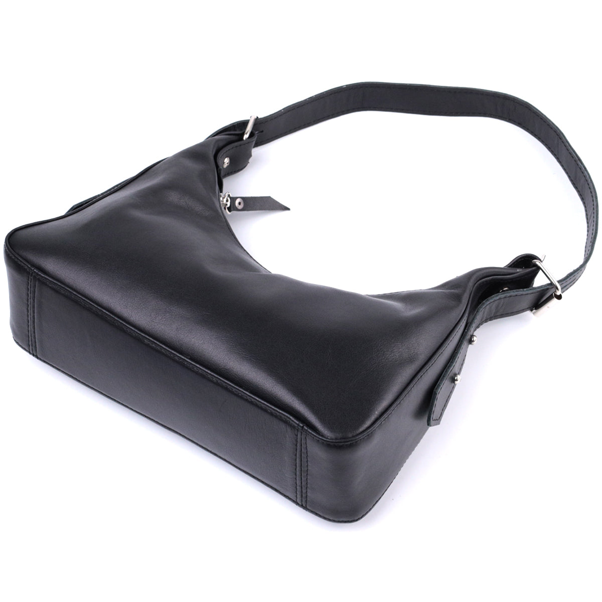 SHVIGEL Women's Baguette Bag with Adjustable Strap, Smooth Natural Leather, Black, Model 22834