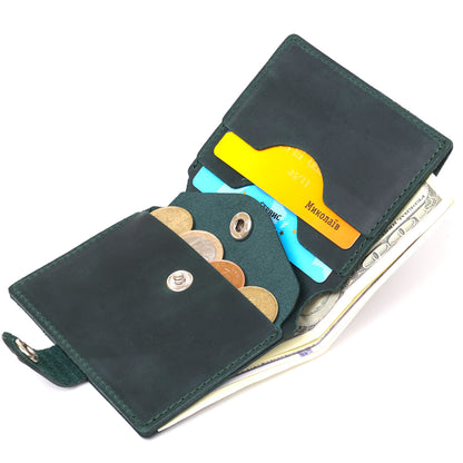 Unisex Mat Wallet SHVIGEL 16477 Green Natural Leather from Ukraine