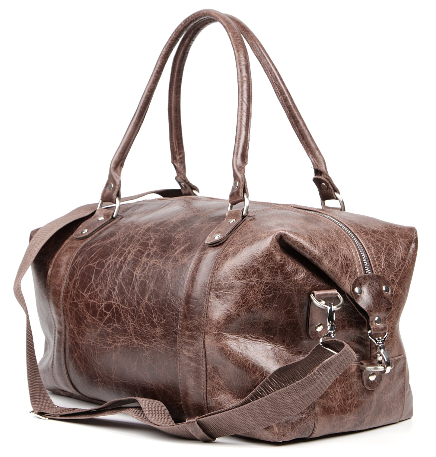 Brown SHVIGEL Travel Bag 00905 - Genuine Leather, Made in Ukraine