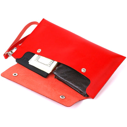 Leather Travel Cosmetic Bag SHVIGEL 16421 Red Natural Leather Made in Ukraine