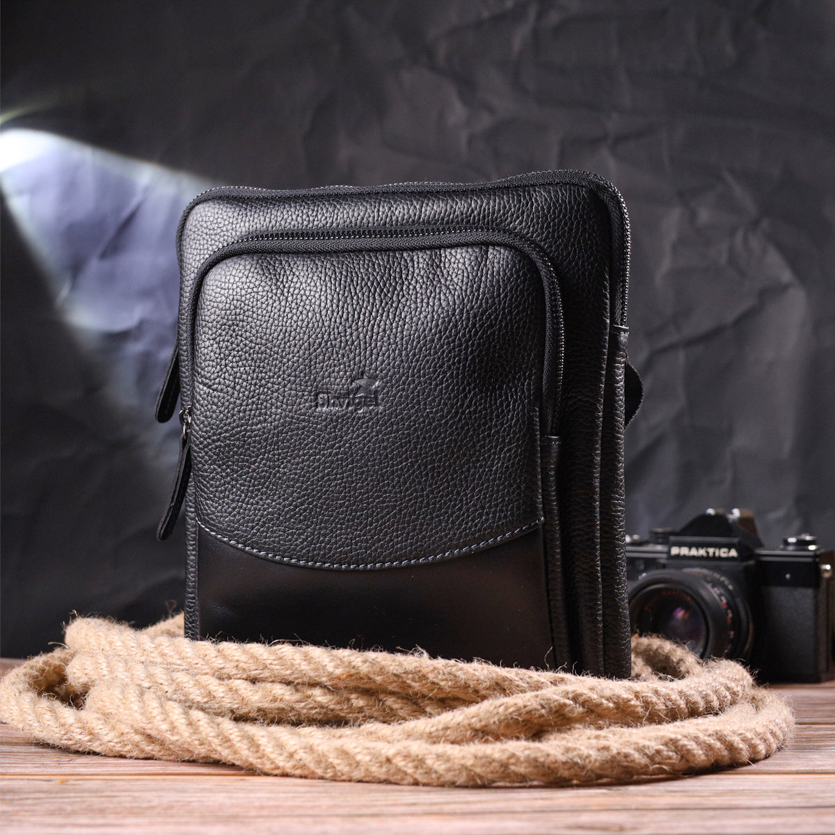 Men's Combination Leather Bag SHVIGEL 18720 Black - Premium Quality Ukrainian Craftsmanship