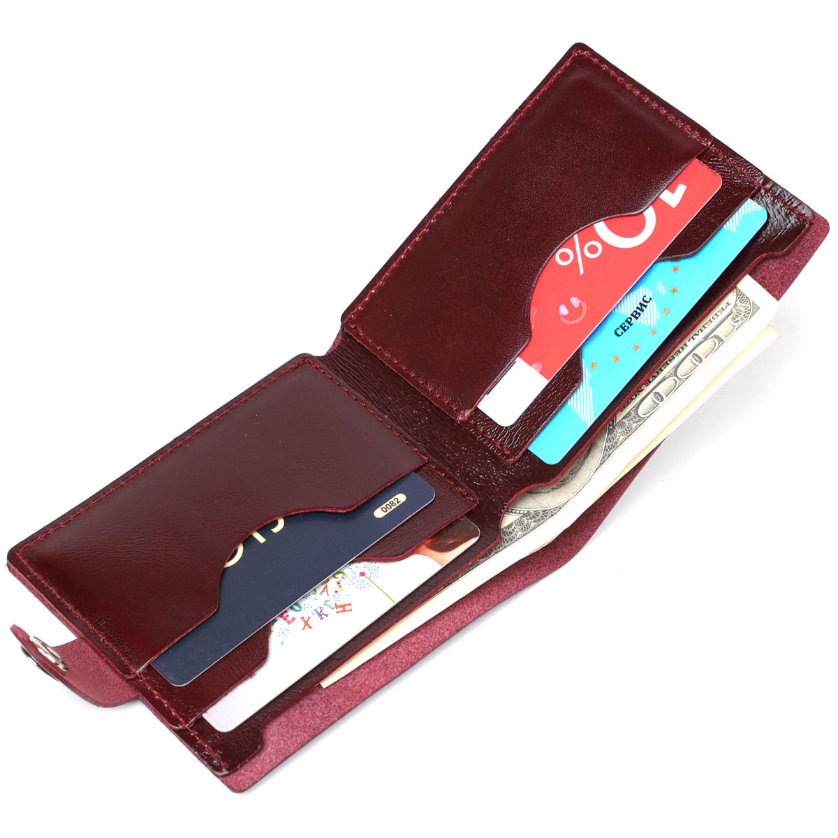 Glossy Leather Wallet for Women by SHVIGEL, Article 16463, Cherry Red, Genuine Leather