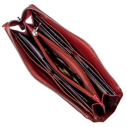Bright Red Leather Clutch for Women by SHVIGEL Model 16185 Made in Ukraine Natural Leather