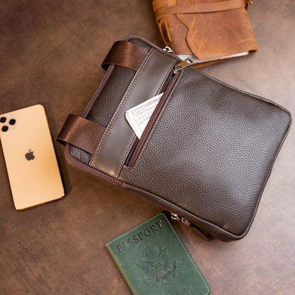 Men's Leather Flotar Tablet Bag SHVIGEL 11286 Brown with Two Compartments