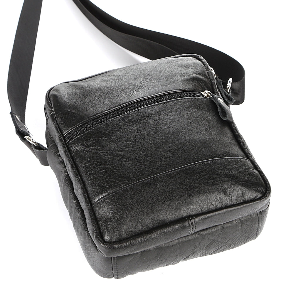 Men's Leather Bag SHVIGEL 00926 Black Handmade in Ukraine, Durable Natural Leather