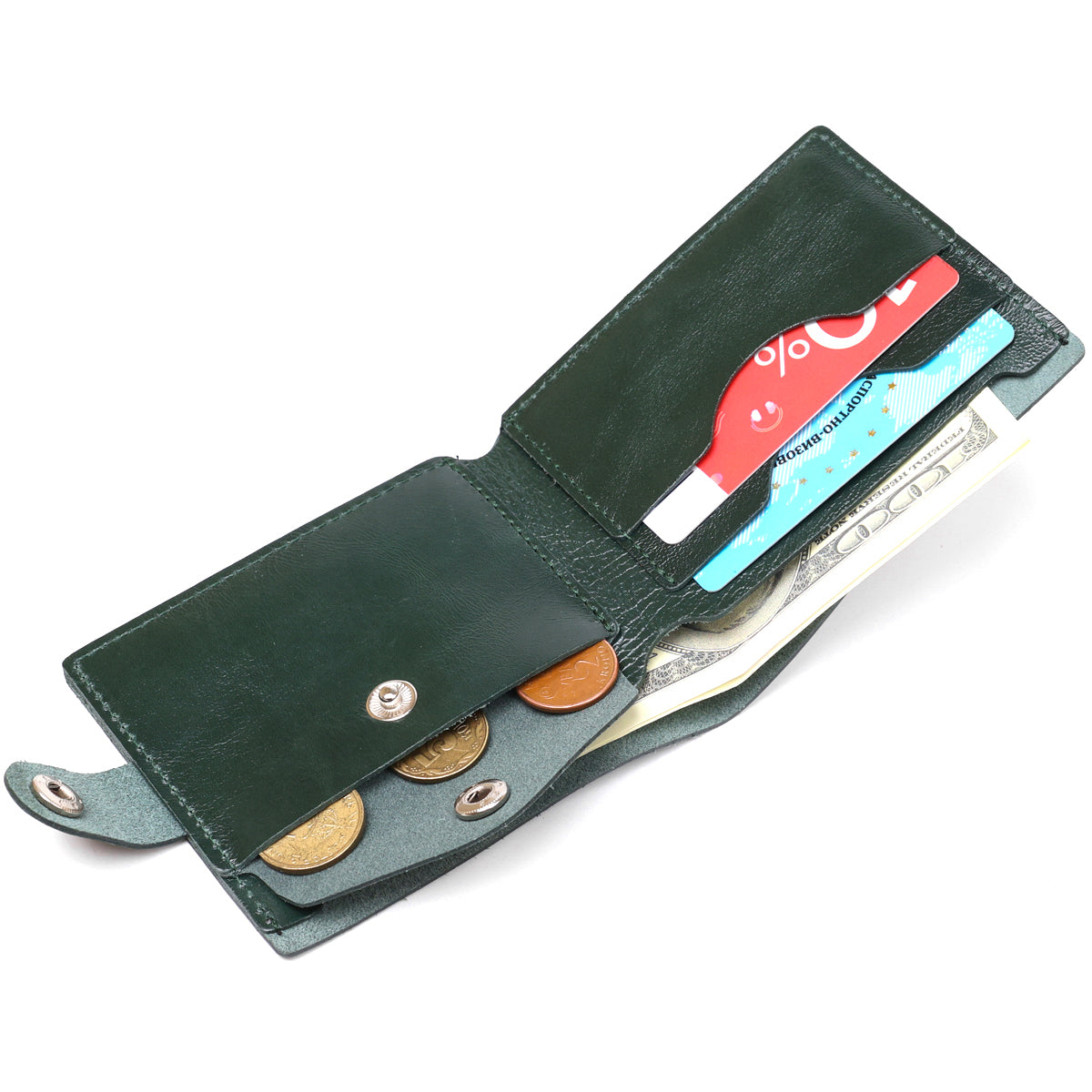 Stylish Small Leather Wallet SHVIGEL 16441 Green Made in Ukraine Natural Leather