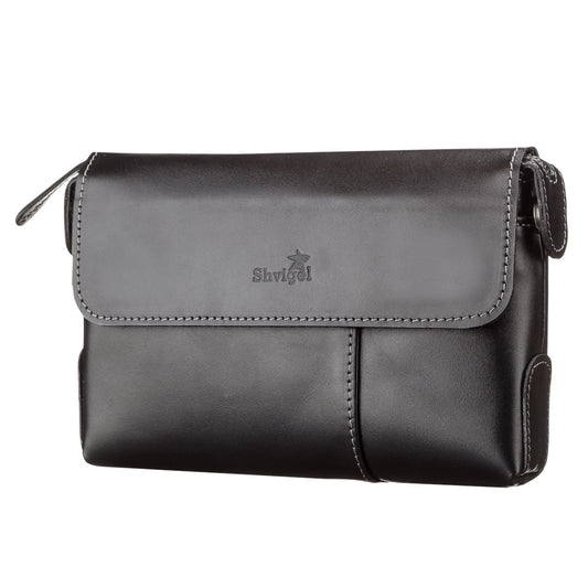 Men's Leather Clutch SHVIGEL 11084 Black Natural Leather Made in Ukraine