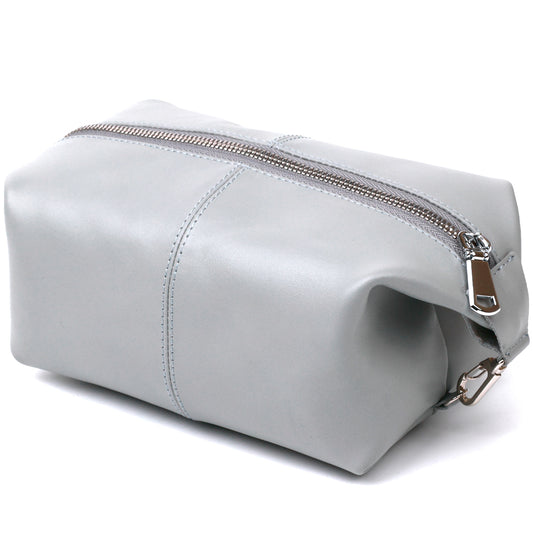 Practical Leather Cosmetic Bag SHVIGEL 16404 Gray Natural Leather Material