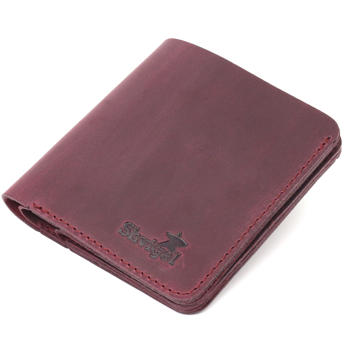 Leather Matte Wallet SHVIGEL 16604 Burgundy Natural Leather Crafted in Ukraine