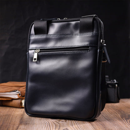 Stylish Men's Shoulder Bag SHVIGEL 22142 Blue Genuine Leather from Ukraine