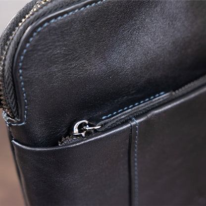Vertical Men's Messenger Bag SHVIGEL 11177 Vintage Leather Black, Natural Material
