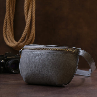 Original Women's Leather Banana Bag SHVIGEL 16379 Grey Natural Leather Stylish Design