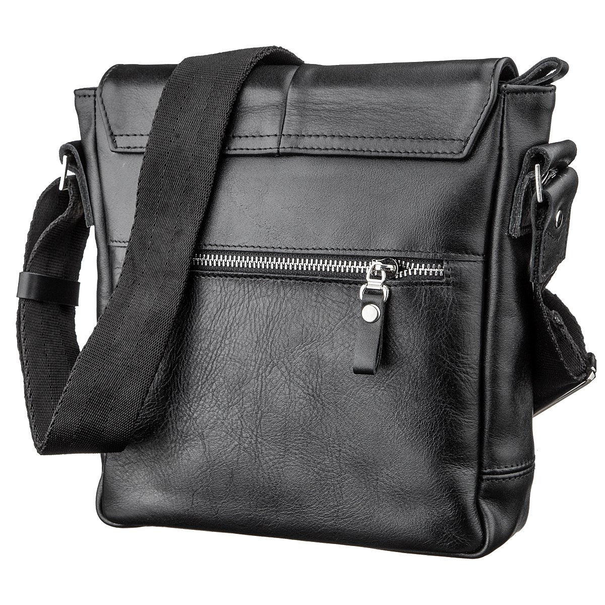 Leather Messenger Bag SHVIGEL 00793 Black Genuine Leather, Handmade in Ukraine