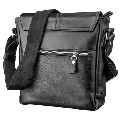 Leather Messenger Bag SHVIGEL 00793 Black Genuine Leather, Handmade in Ukraine