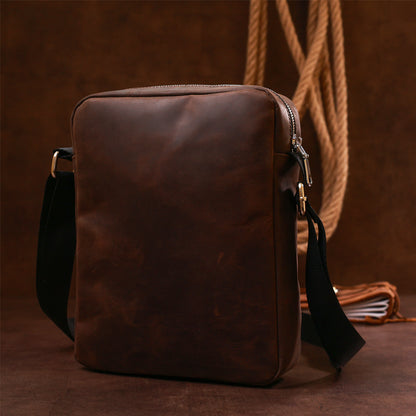 Vintage Leather Men's Bag SHVIGEL 16332 Brown - Genuine Leather Made in Ukraine