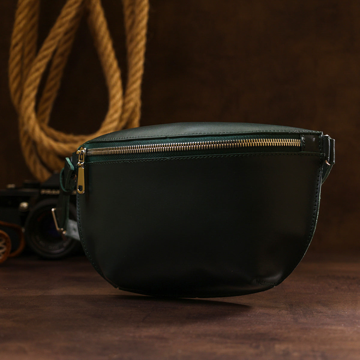 Leather Belt Bag by SHVIGEL 16390 in Green – High-Quality Genuine Leather, Made in Ukraine