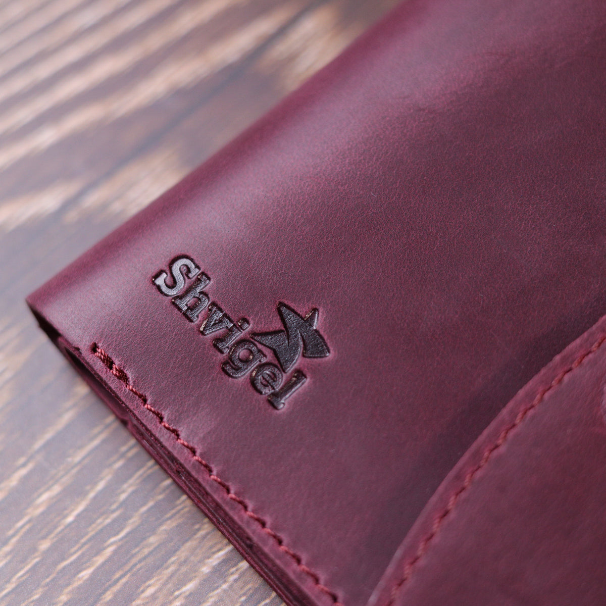 Leather Matte Wallet SHVIGEL 16616 Burgundy Natural Leather Made in Ukraine