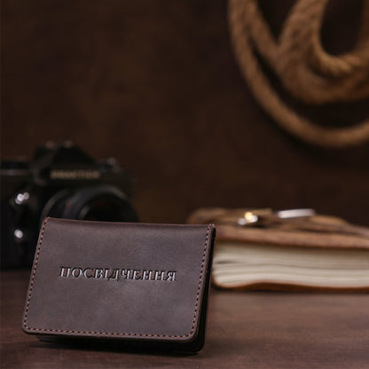 Leather Driver's License and ID Holder SHVIGEL 13964 Dark Brown Natural Leather, Made in Ukraine
