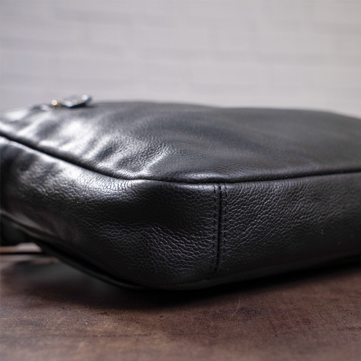 Men's Leather Shoulder Bag SHVIGEL 19116 Black Natural Leather Handmade