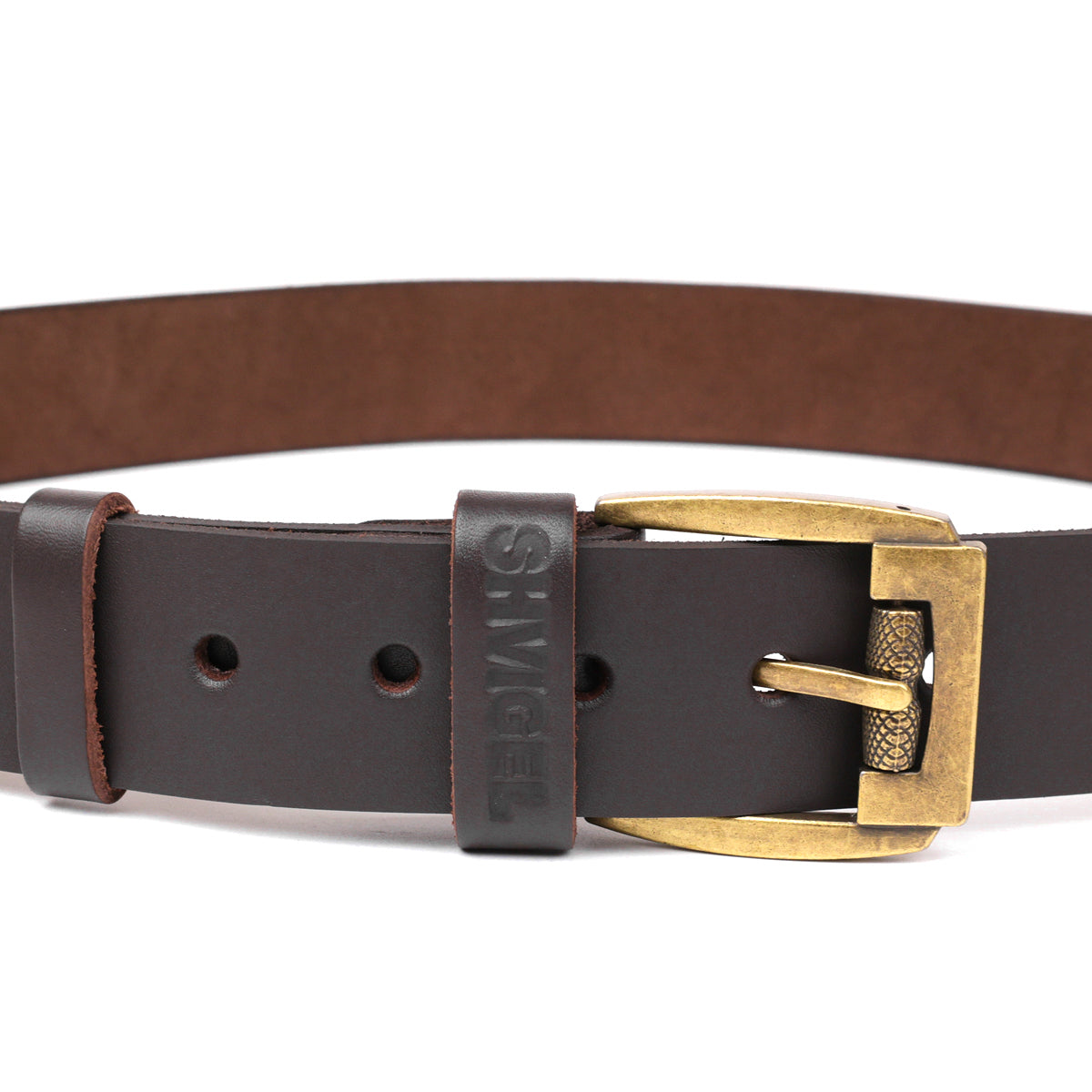 Men's Leather Belt by SHVIGEL 00023 Brown - Genuine Leather from Ukraine