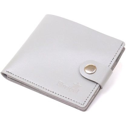 Small Leather Wallet SHVIGEL 16451 Gray Natural Leather Made in Ukraine